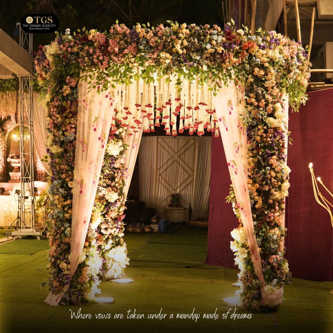 Floral mandap under the stars