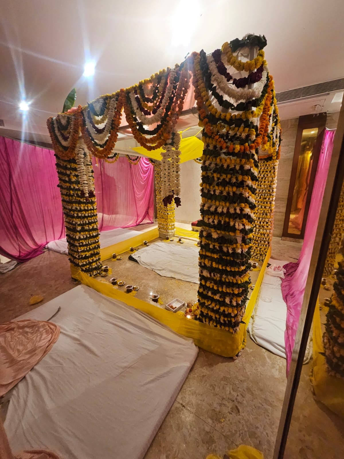 Traditional mandap with marigold garlands