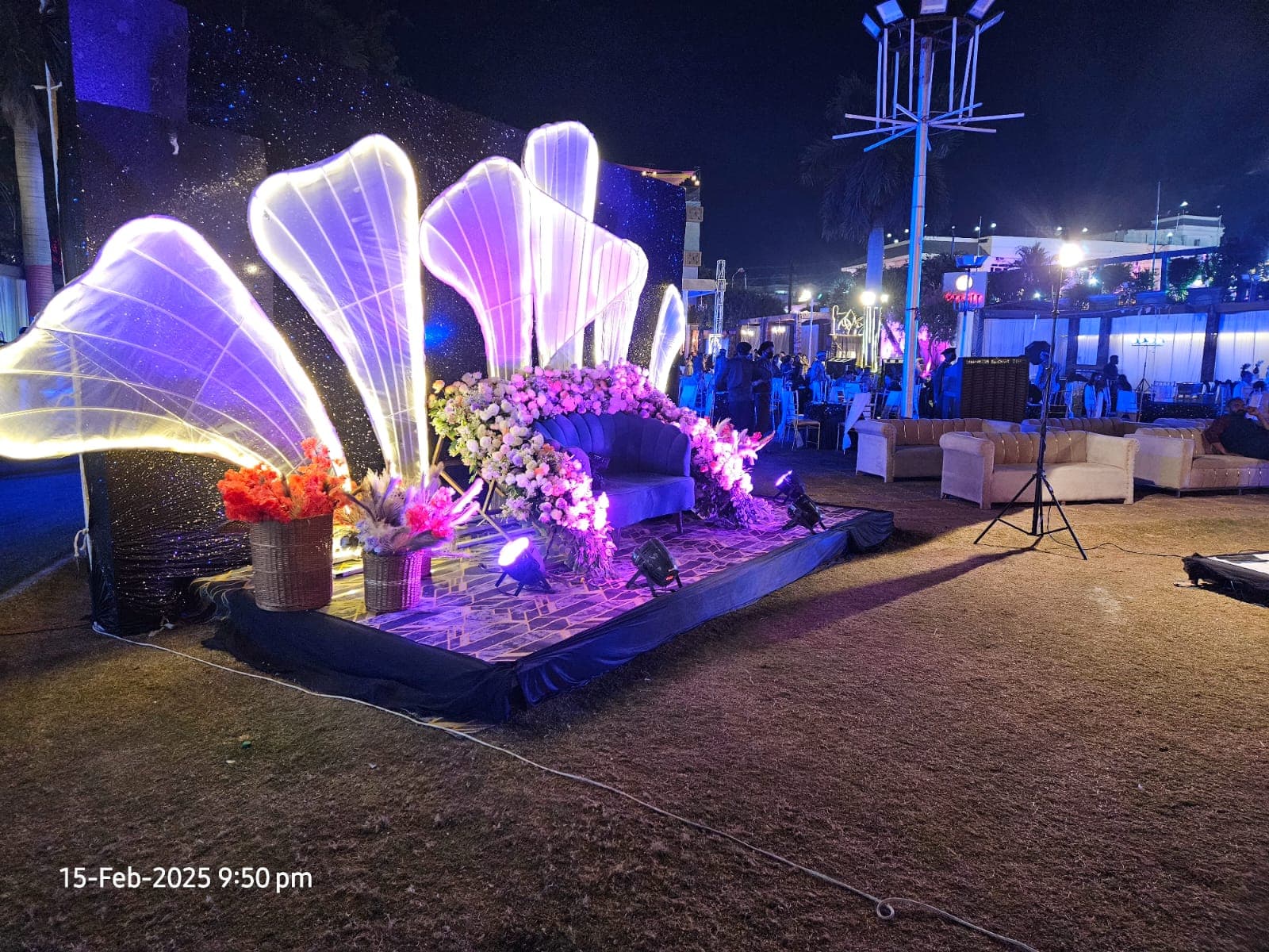 Grand reception setup on the night lawn